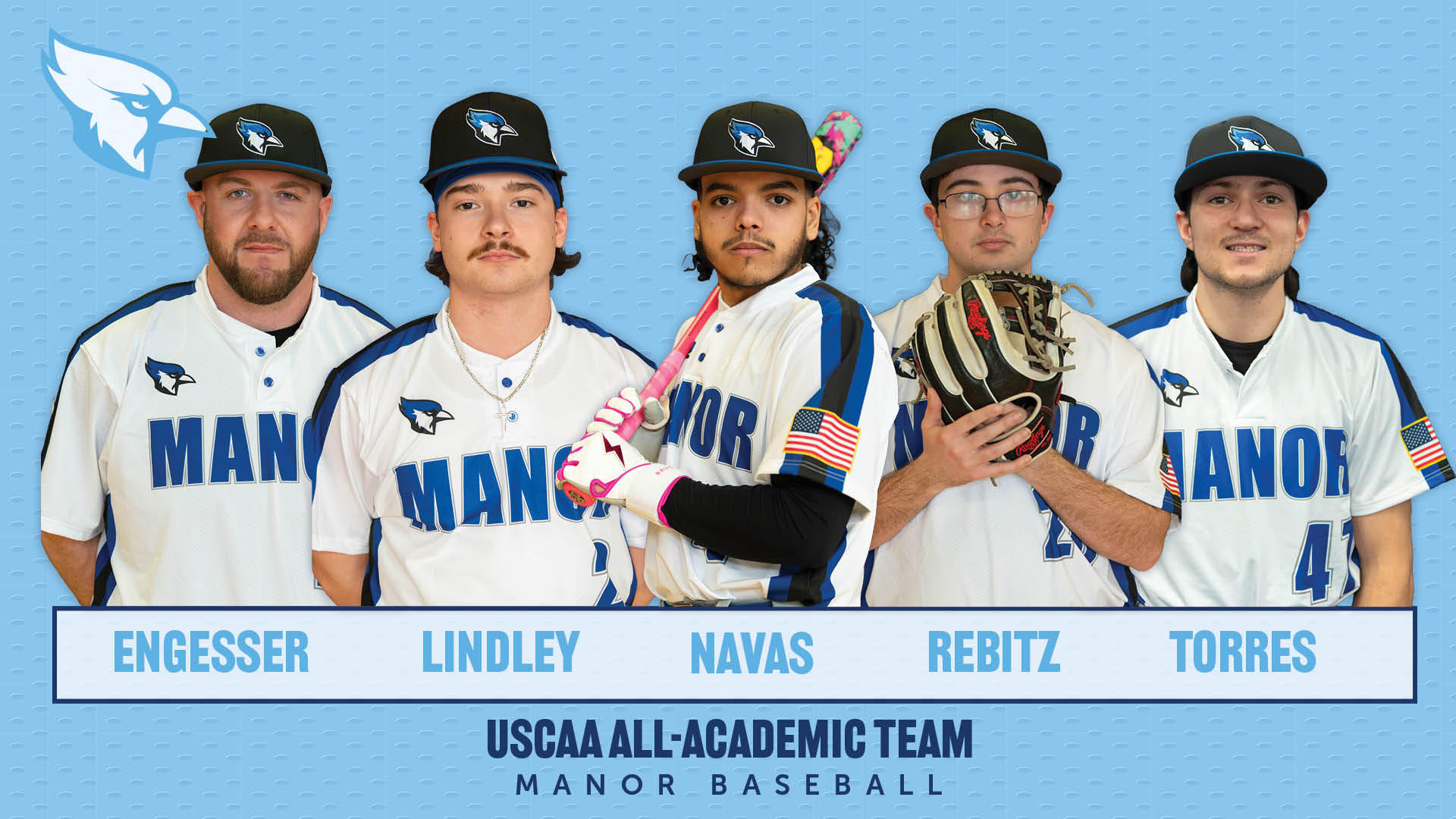 MANOR COLLEGE'S ENGESSER, LINDLEY, NAVAS, REBITZ, AND TORRES NAMED TO USCAA BASEBALL NATIONAL ALL-ACADEMIC TEAM